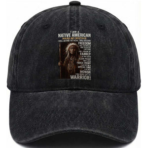 I Am A Native American Washed Cotton Baseball Cap Make No Mistake I Will Defend The Weak I Will Defend Freedom