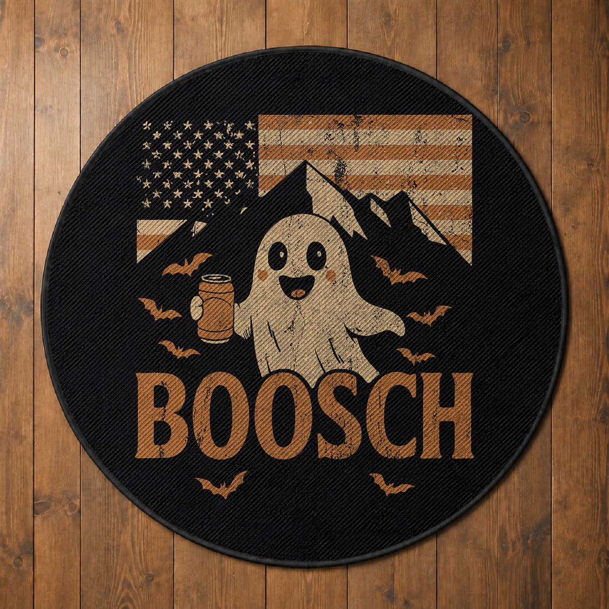Funny Ghost Boosch Beer Halloween Round Rug Vintage American Flag