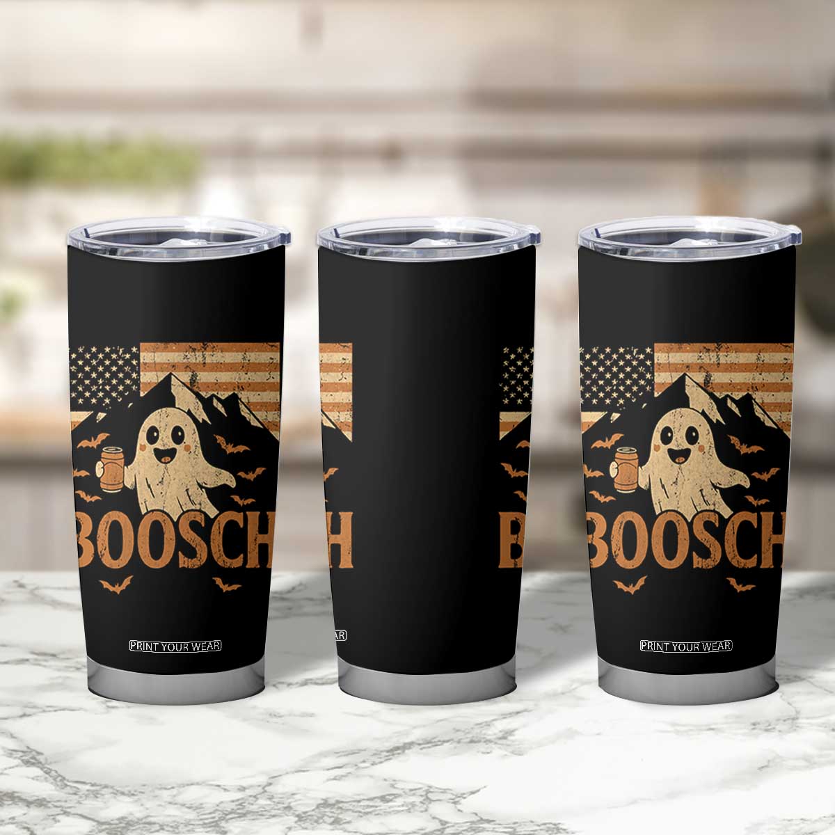 Funny Ghost Boosch Beer Halloween Tumbler Cup Vintage American Flag TS11 Print Your Wear