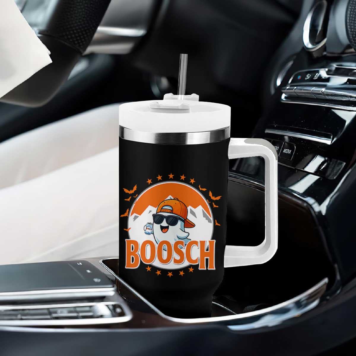Funny Ghost Boosch Beer Halloween Tumbler With Handle Mountain Bat TS11 Print Your Wear