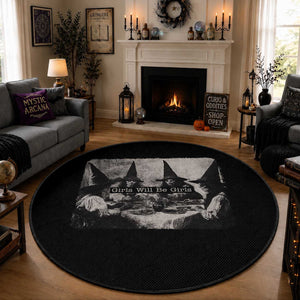 Funny Witch Girls Will Be Girls Round Rug Feminist Halloween