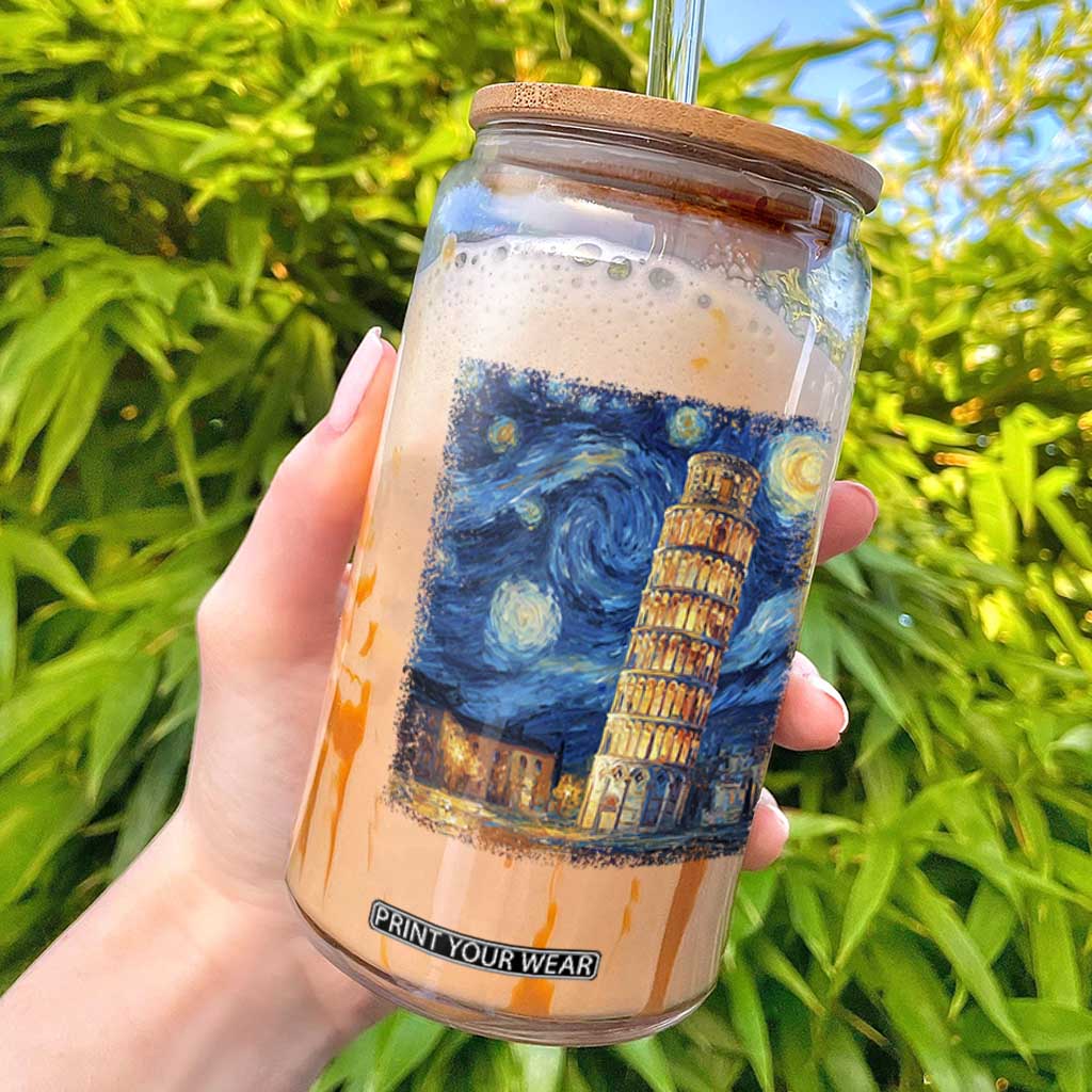 Italy Pisa Tower Starry Night Italian Rome Tourists Glass Can