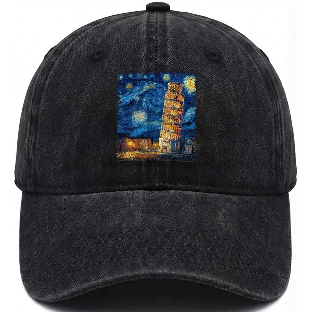 Italy Pisa Tower Starry Night Italian Rome Tourists Washed Cotton Baseball Cap