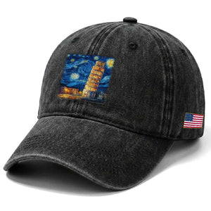 Italy Pisa Tower Starry Night Italian Rome Tourists Washed Cotton Baseball Cap