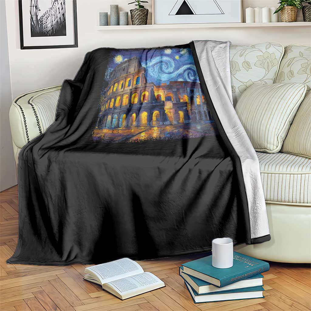 Italy Rome Colosseum Starry Night Roman Amphitheatre Ancient Throw Blanket