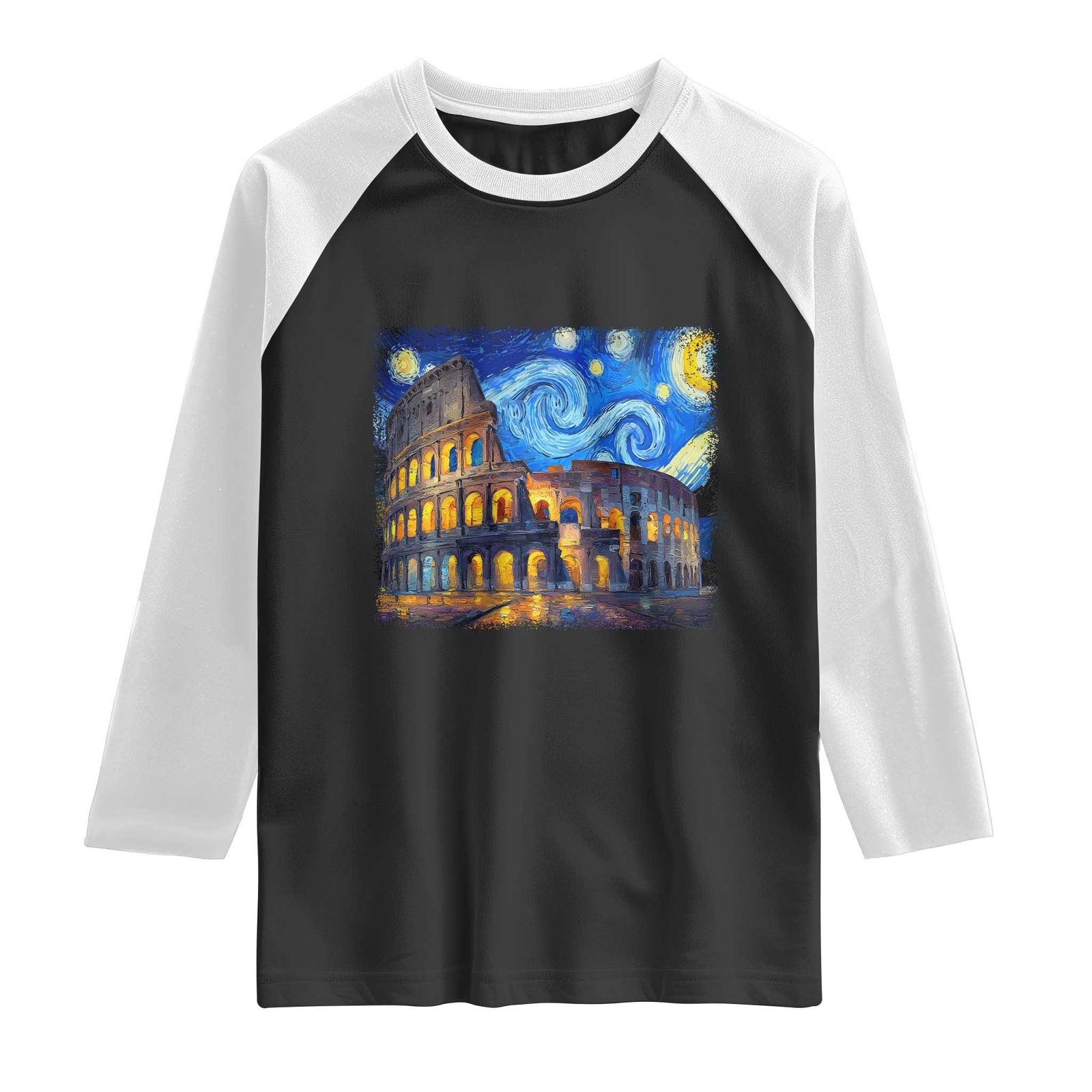 Italy Rome Colosseum Starry Night Roman Amphitheatre Ancient Raglan Shirt