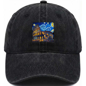 Italy Rome Colosseum Starry Night Roman Amphitheatre Ancient Washed Cotton Baseball Cap