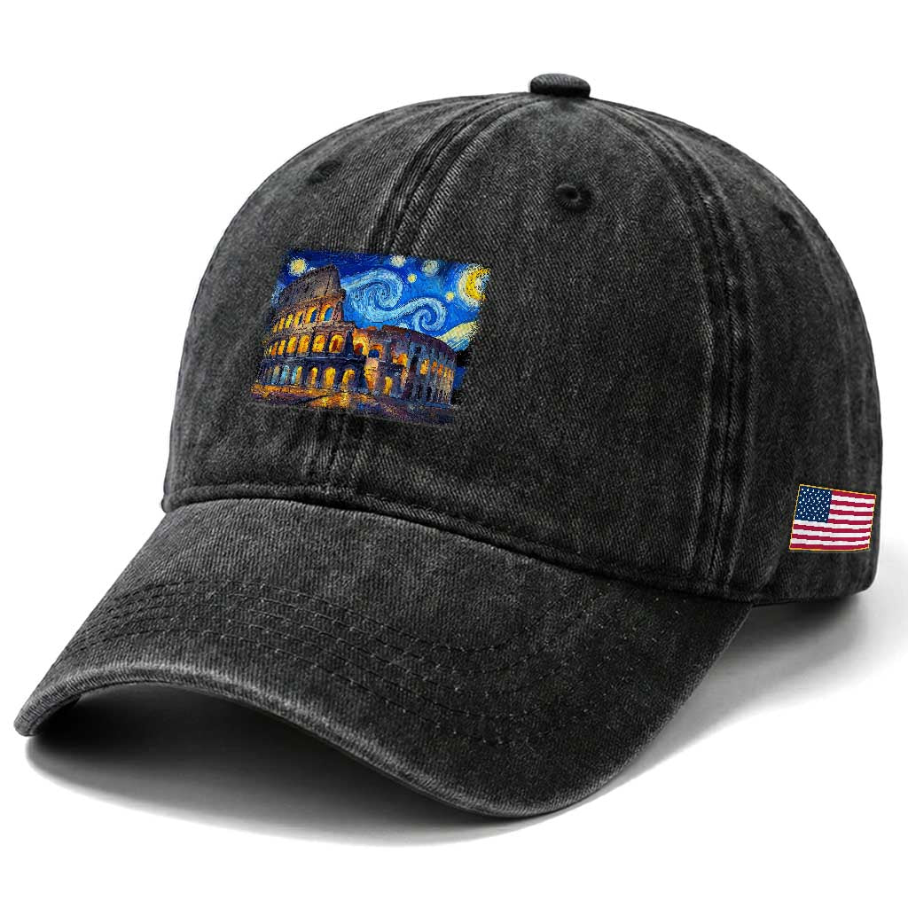 Italy Rome Colosseum Starry Night Roman Amphitheatre Ancient Washed Cotton Baseball Cap