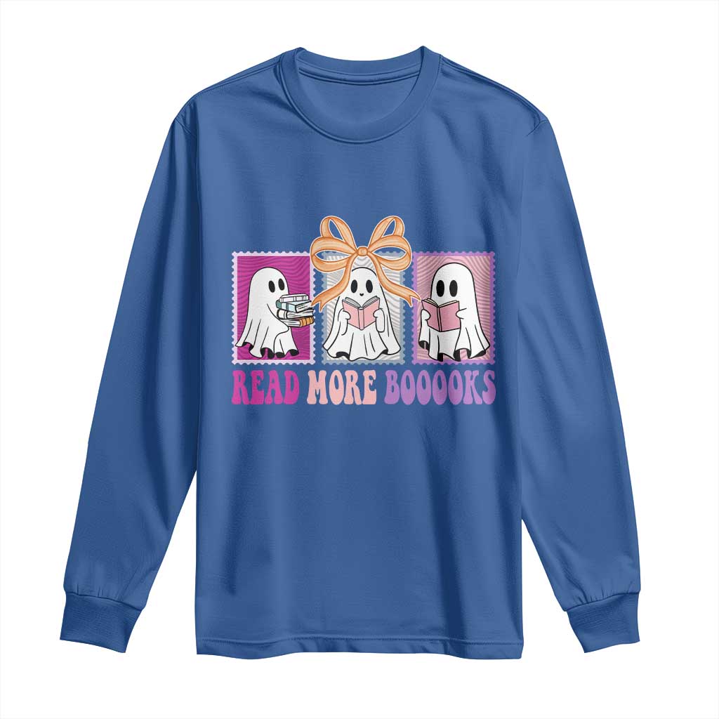 Halloween Teacher Long Sleeve Shirt Read More Boooooks Cute Ghost Reading Books TS11 Royal Blue Print Your Wear