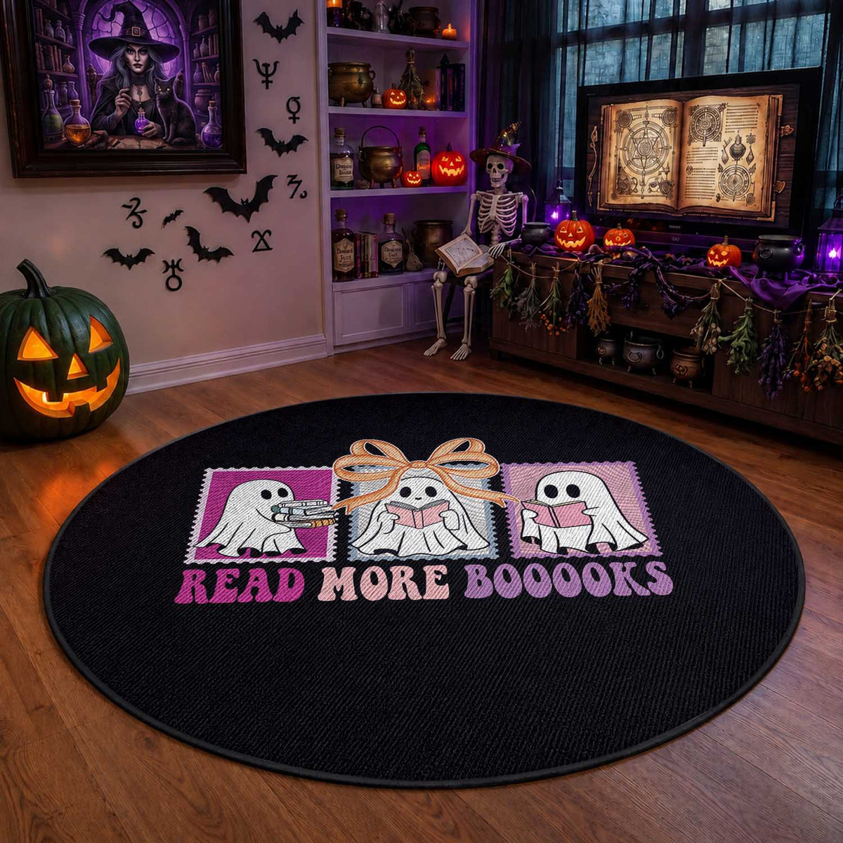 Halloween Teacher Round Rug Read More Boooooks Cute Ghost Reading Books