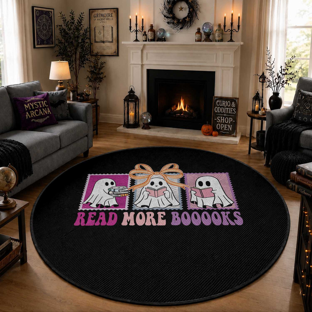 Halloween Teacher Round Rug Read More Boooooks Cute Ghost Reading Books