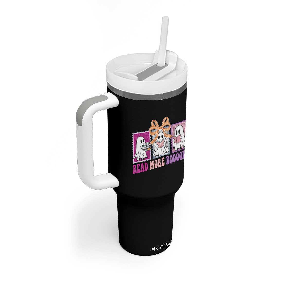 Halloween Teacher Tumbler With Handle Read More Boooooks Cute Ghost Reading Books TS11 Print Your Wear