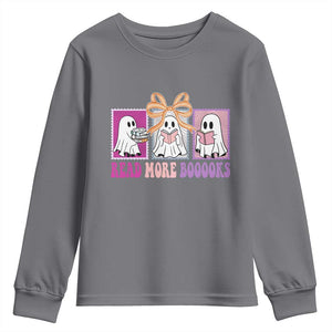 Halloween Teacher Youth Sweatshirt Read More Boooooks Cute Ghost Reading Books TS11 Charcoal Print Your Wear