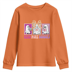 Halloween Teacher Youth Sweatshirt Read More Boooooks Cute Ghost Reading Books TS11 Orange Print Your Wear