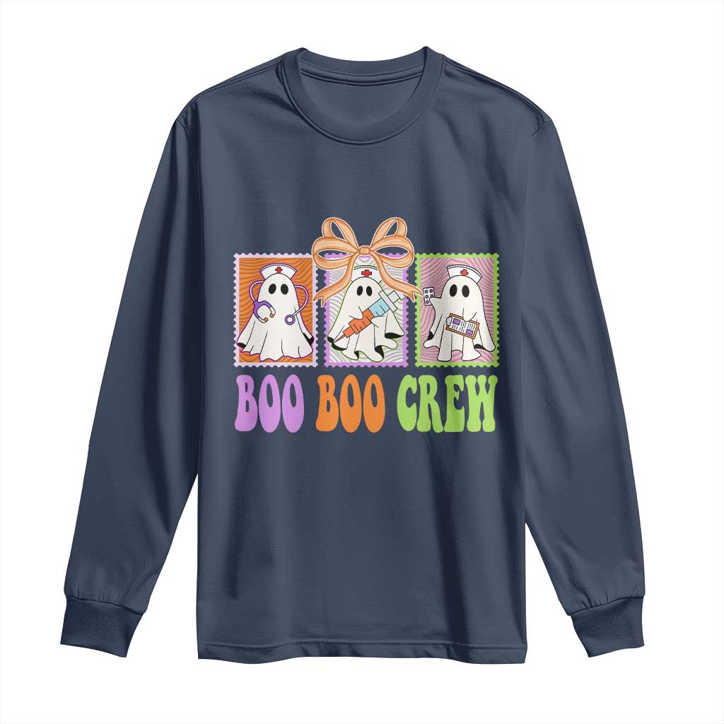 Halloween Nurse Long Sleeve Shirt Boo Boo Crew Cute Spooky Ghost TS11 Navy Print Your Wear
