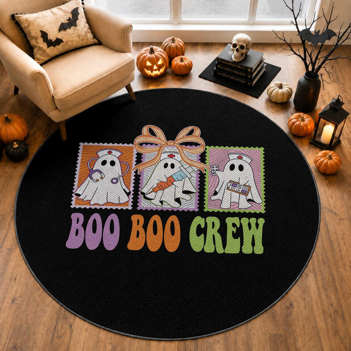 Halloween Nurse Round Rug Boo Boo Crew Cute Spooky Ghost