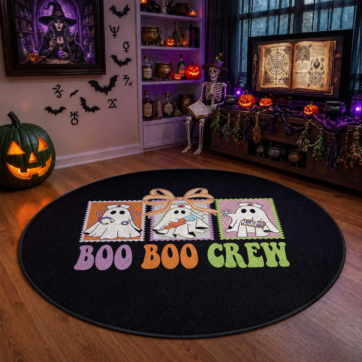 Halloween Nurse Round Rug Boo Boo Crew Cute Spooky Ghost