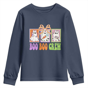 Halloween Nurse Youth Sweatshirt Boo Boo Crew Cute Spooky Ghost TS11 Navy Print Your Wear