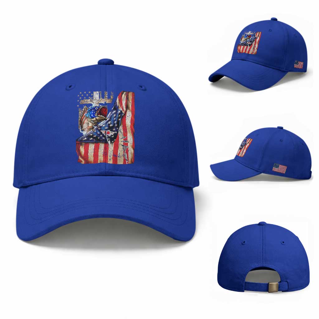 Fisherman Christian Fishing Vintage American Flag Baseball Cap TS11 Baseball Cap Universal Fit Royal Blue Print Your Wear