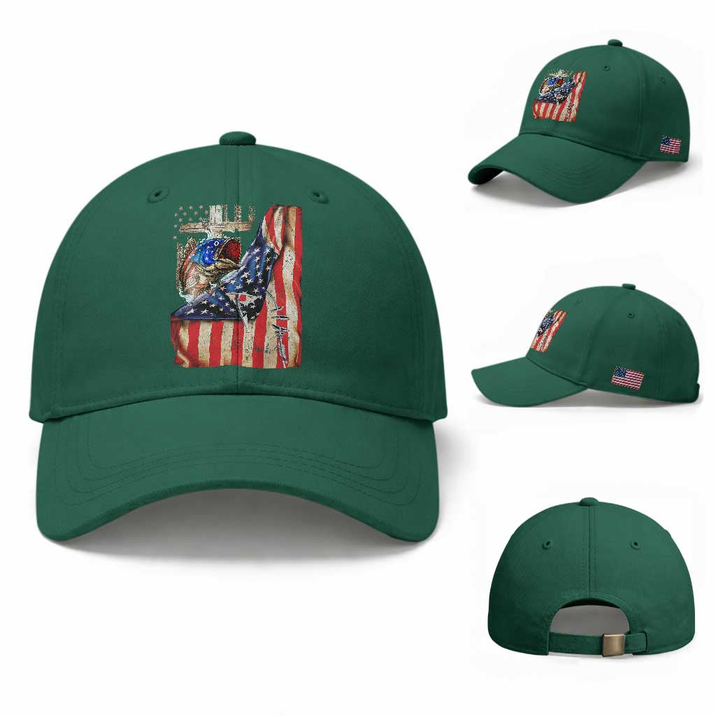 Fisherman Christian Fishing Vintage American Flag Baseball Cap TS11 Baseball Cap Universal Fit Irish Green Print Your Wear