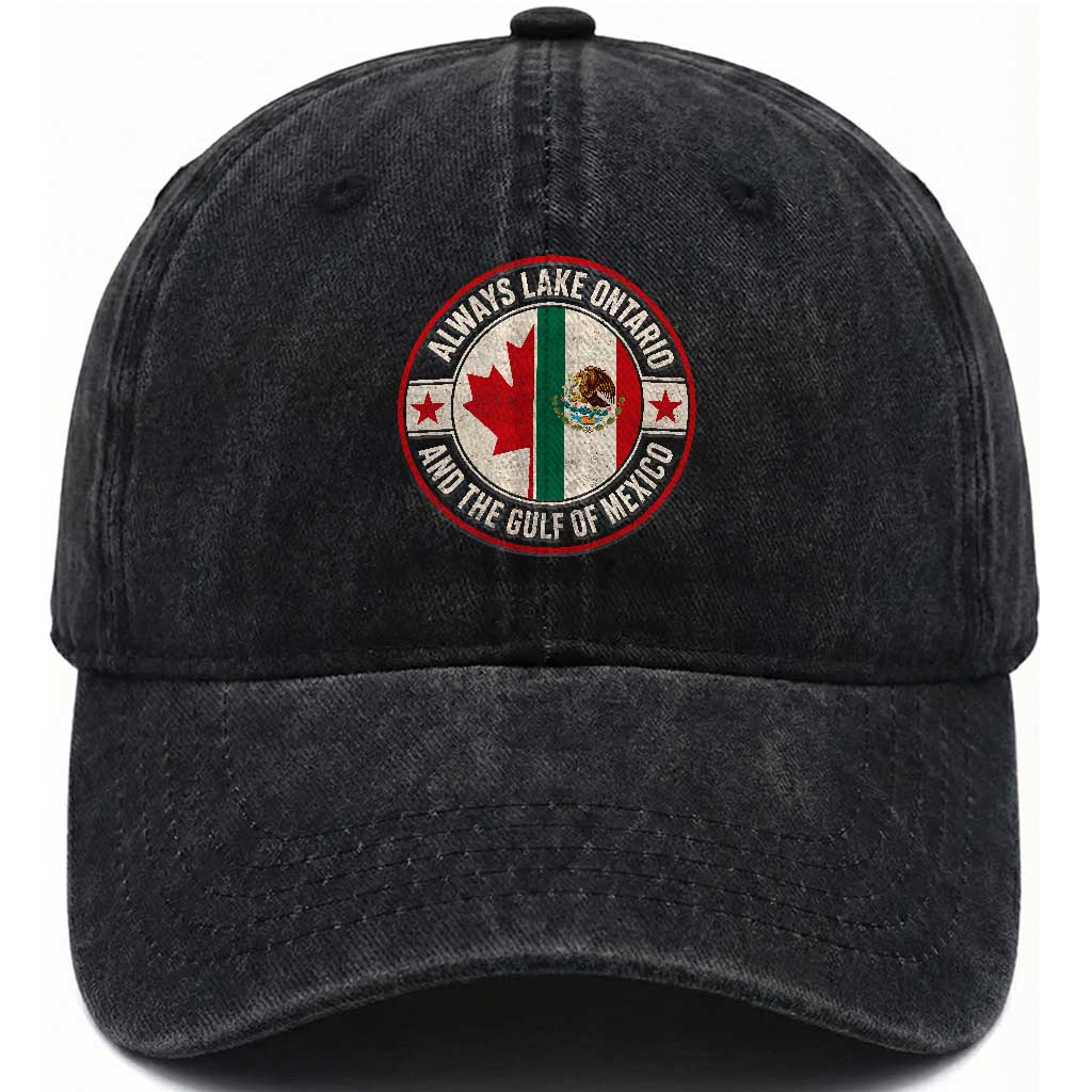 Always Lake Ontario And The Gulf of Mexico Washed Cotton Baseball Cap Mexico And Canada Support Vintage Flag
