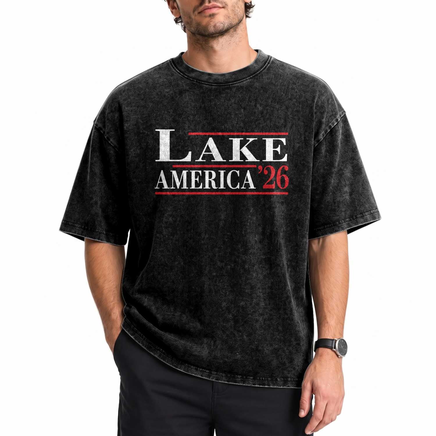 Lake America 2026 Washed Cotton T-Shirt Previously Ontario Canada Funny Patriotic