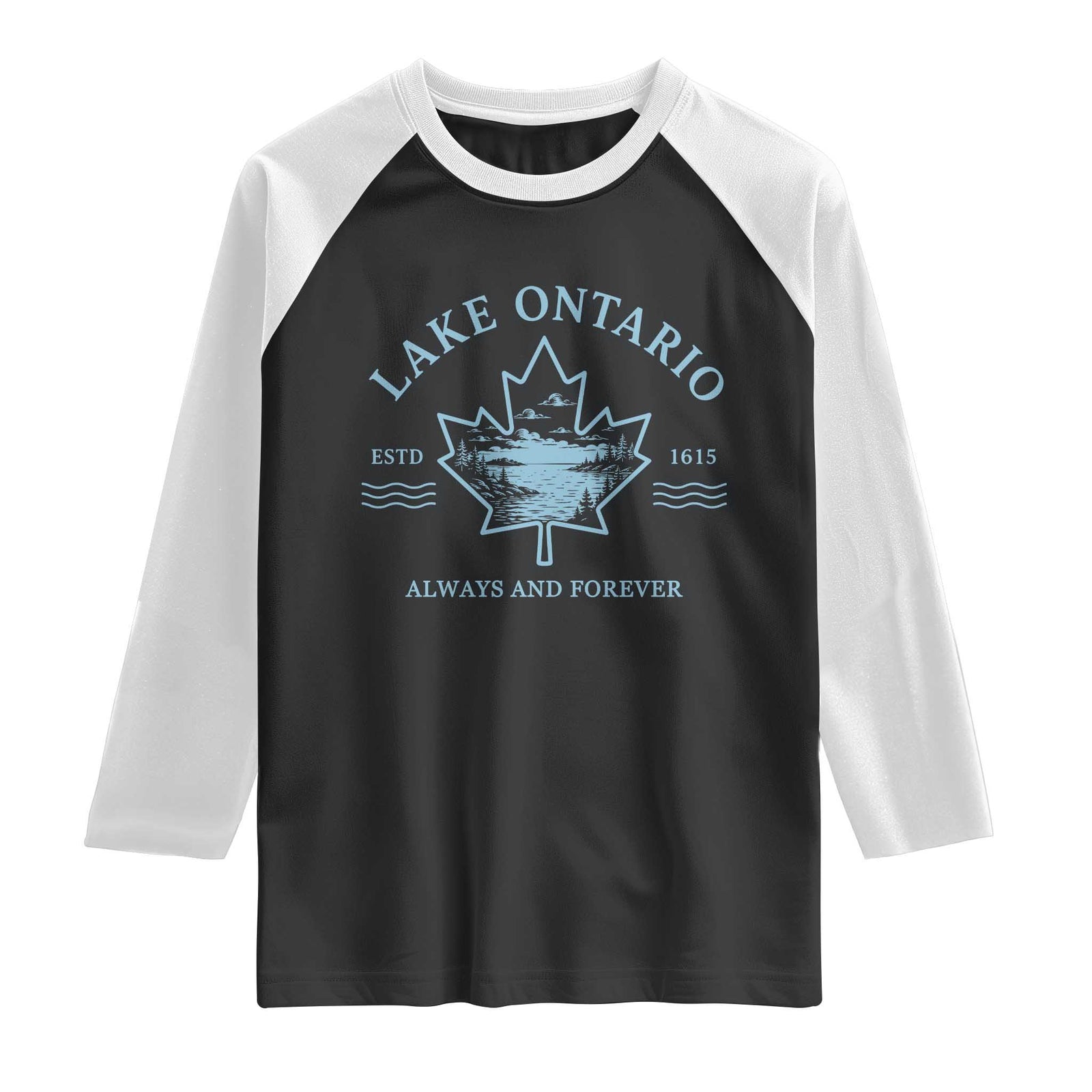 Lake Ontario Always And Forever Est 1615 Raglan Shirt Great Lakes Souvenir Maple Leaf