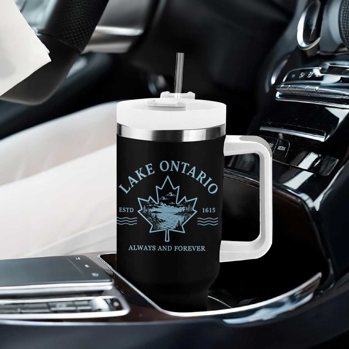 Lake Ontario Always And Forever Est 1615 Tumbler With Handle Great Lakes Souvenir Maple Leaf