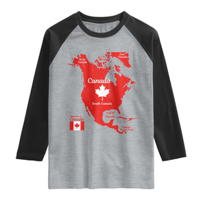 Funny All Canada Territory Map Raglan Shirt Canadian Pride Patriotic Vintage Maple Leaf