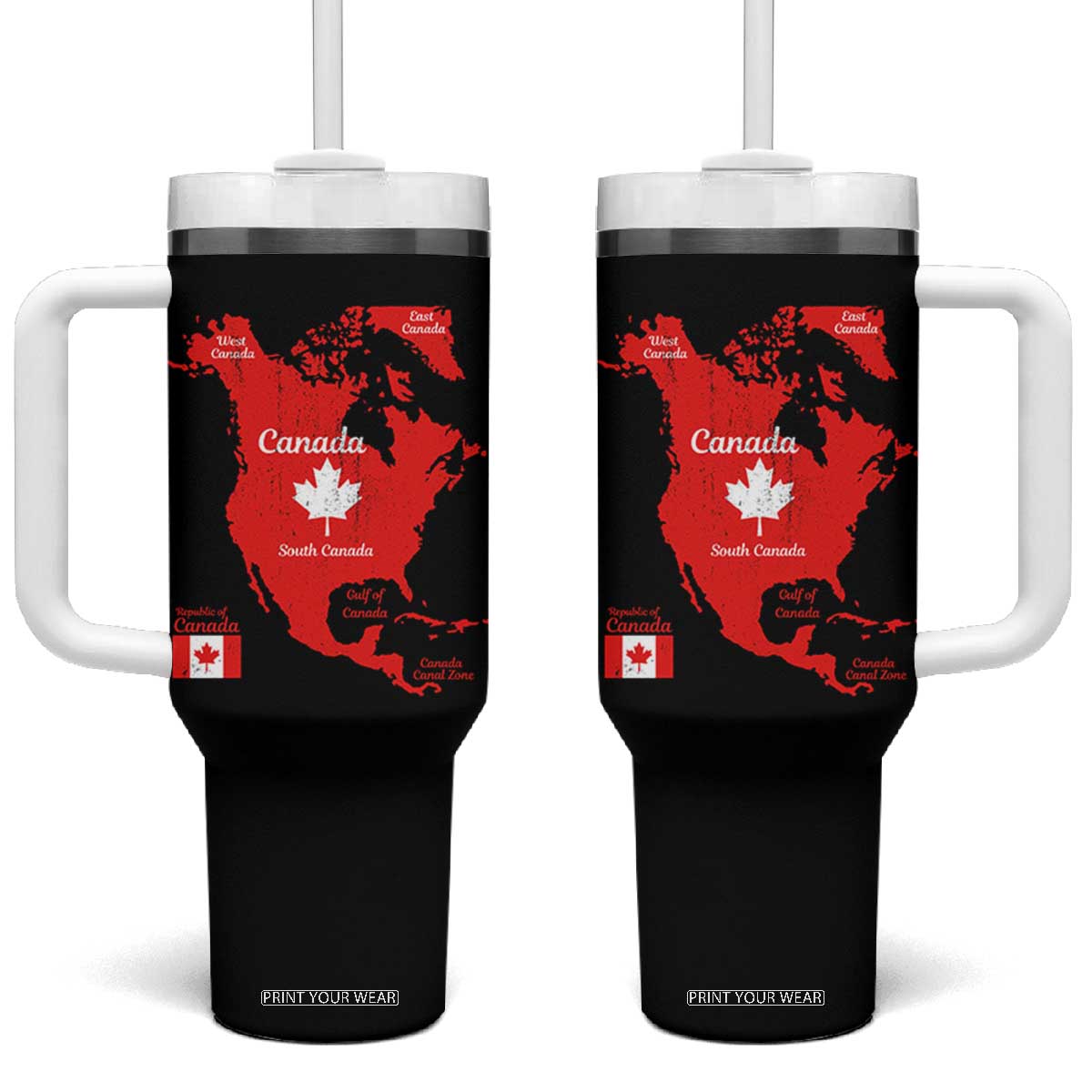 Funny All Canada Territory Map Tumbler With Handle Canadian Pride Patriotic Vintage Maple Leaf