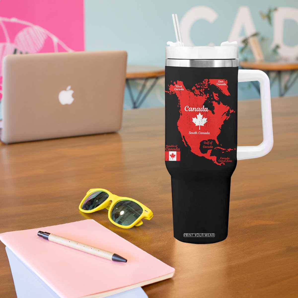 Funny All Canada Territory Map Tumbler With Handle Canadian Pride Patriotic Vintage Maple Leaf