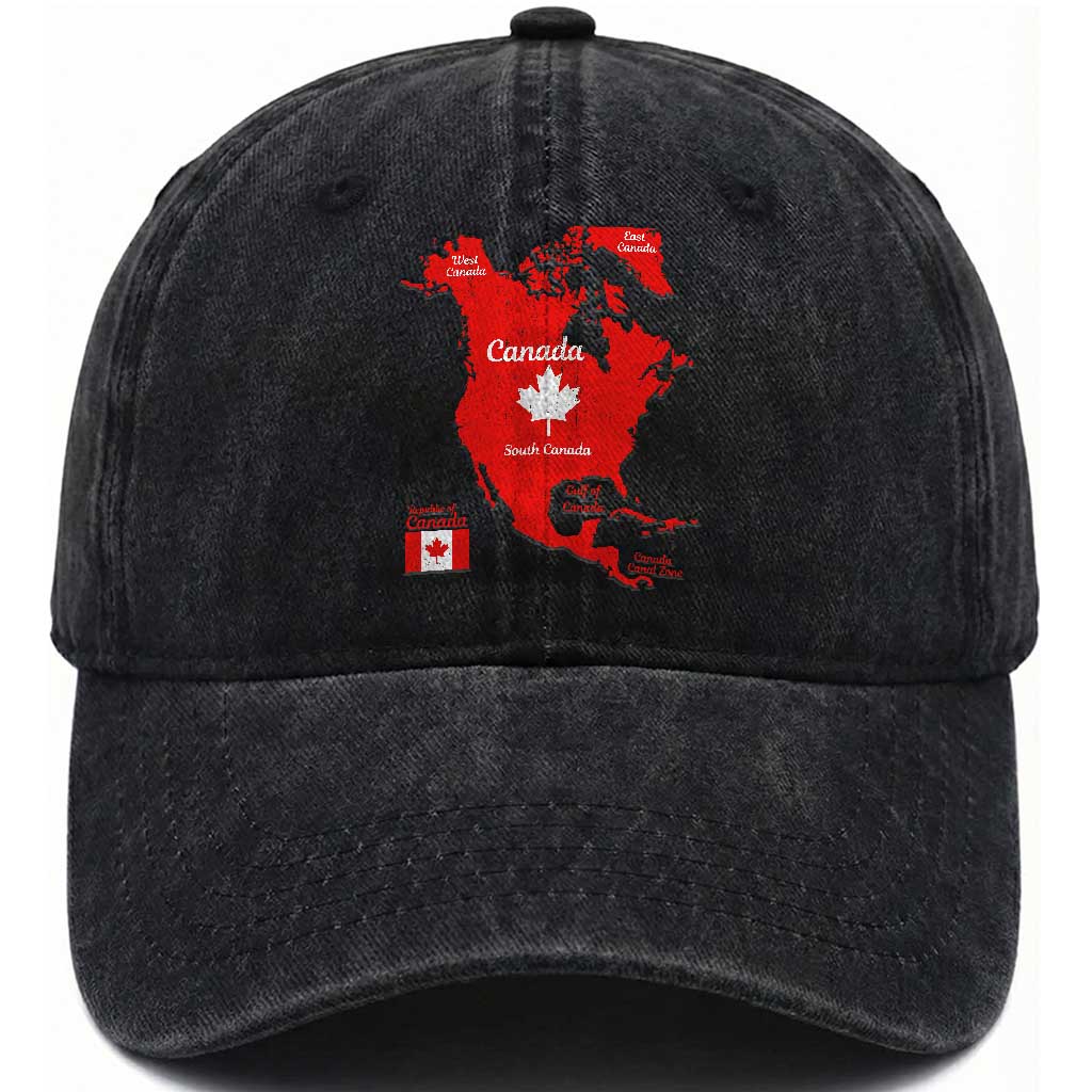 Funny All Canada Territory Map Washed Cotton Baseball Cap Canadian Pride Patriotic Vintage Maple Leaf