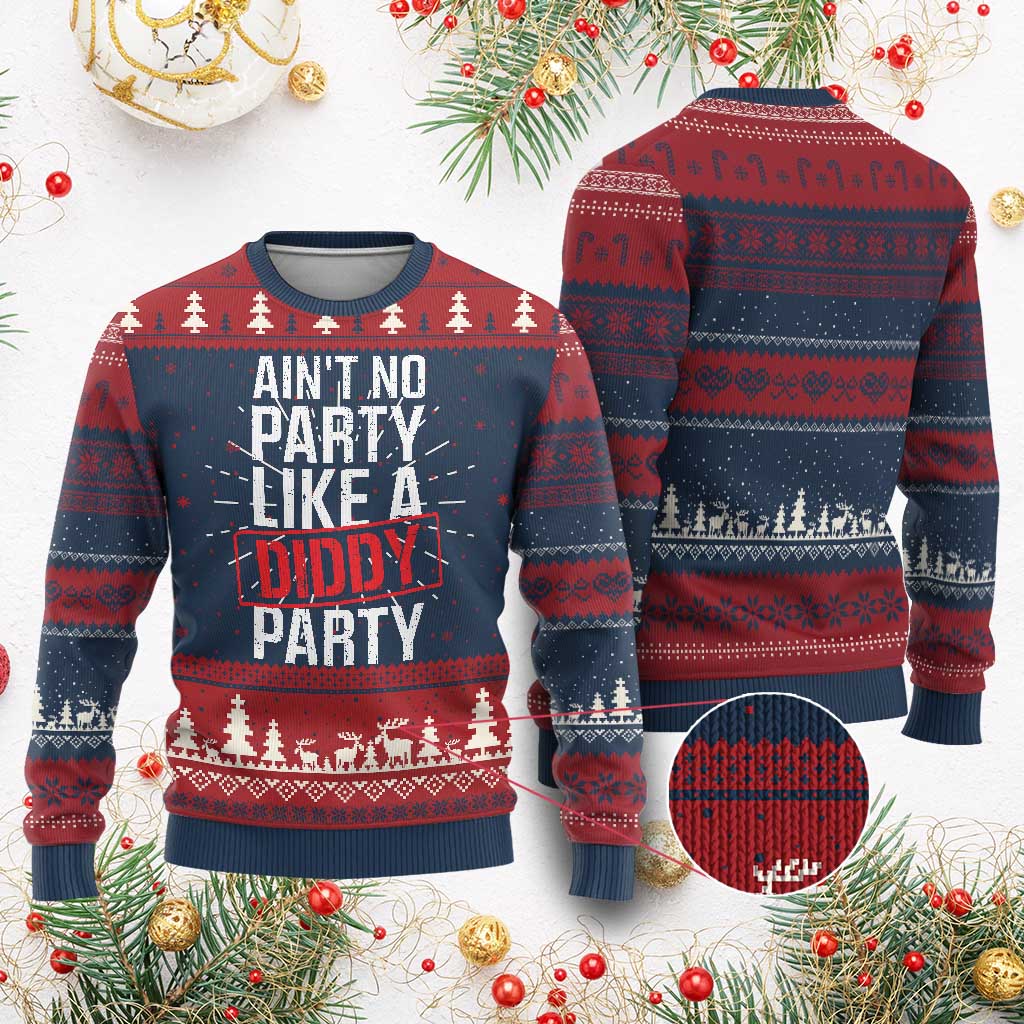 Ain't No Party Like A Diddy Party Ugly Christmas Sweater Vintage Sealed TS11 Burgundy Print Your Wear