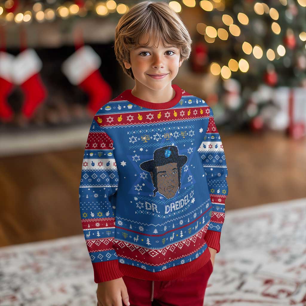 Funny Chanukah Dreidel Hanukkah Ugly Sweater Dr Dreidel Rapper DJ TS11 Blue Red Print Your Wear