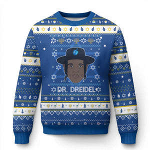 Funny Chanukah Dreidel Hanukkah Ugly Sweater Dr Dreidel Rapper DJ TS11 Blue White Print Your Wear