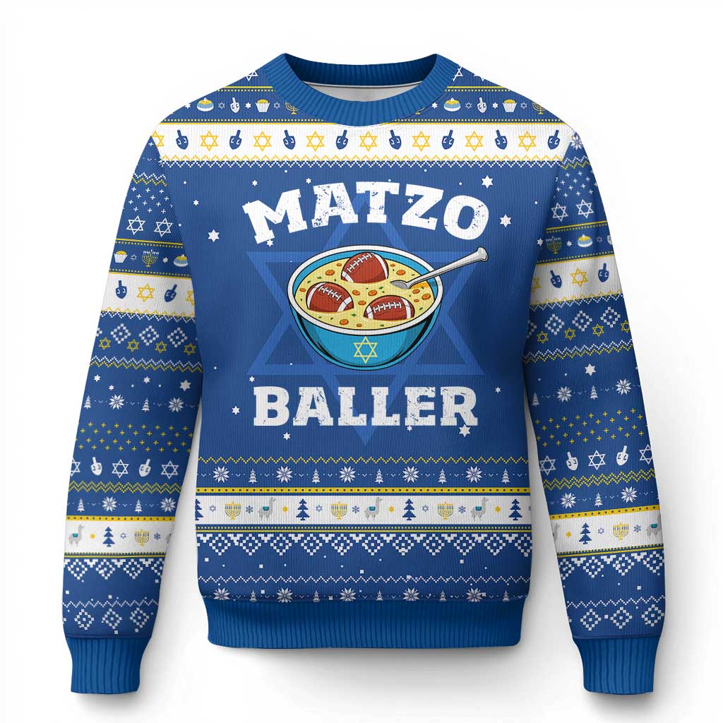 Funny Chanukah Football Hanukkah Ugly Sweater Matzo Baller Matzah Ball Jewish Holidays Sports Lover TS11 Blue White Print Your Wear
