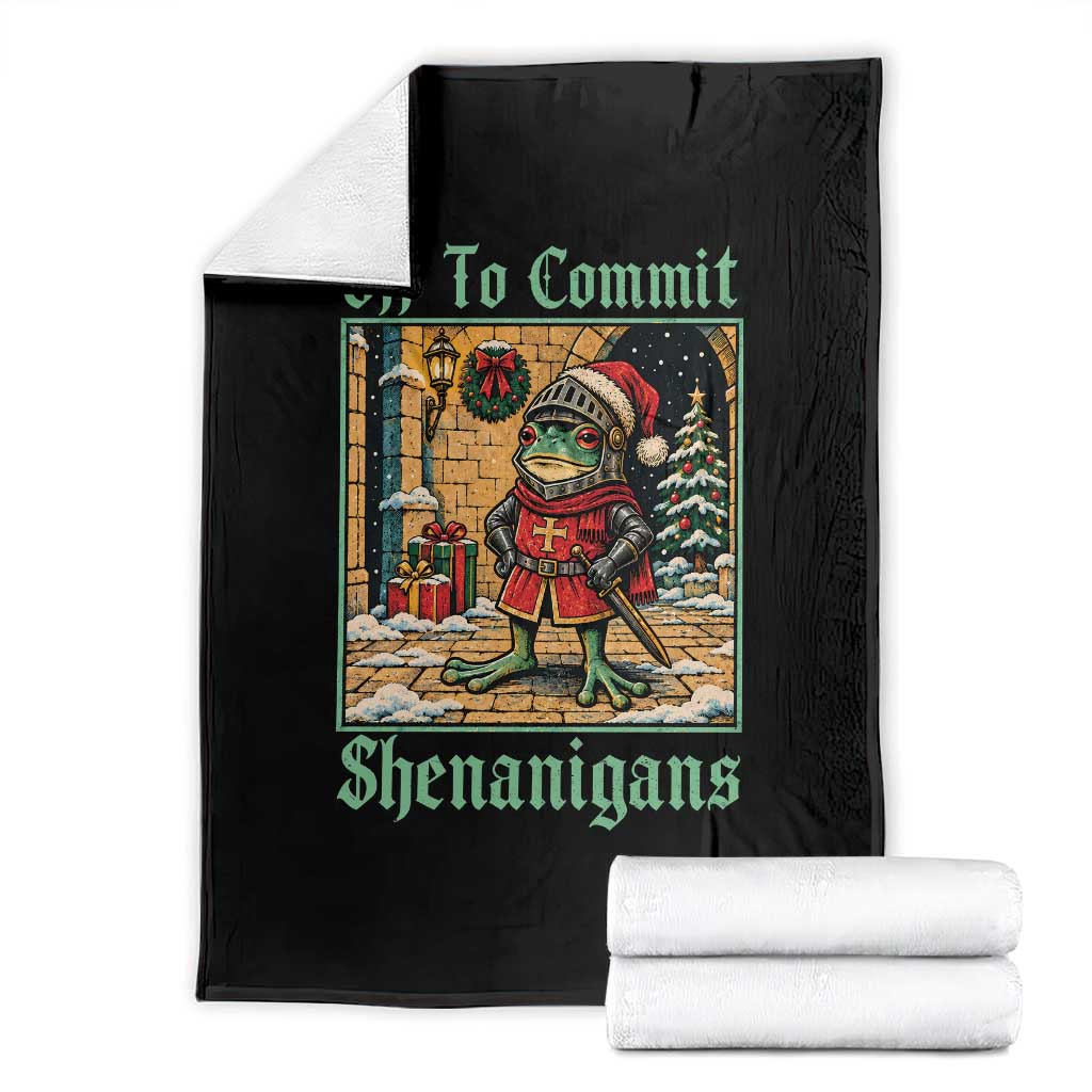 Off To Commit Shenanigans Funny Christmas Frog Knight Throw Blanket