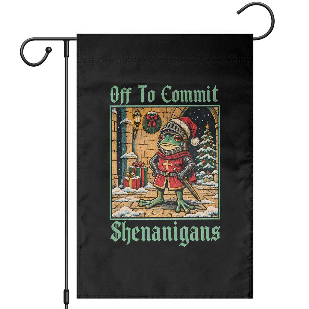 Off To Commit Shenanigans Funny Christmas Frog Knight Garden Flag