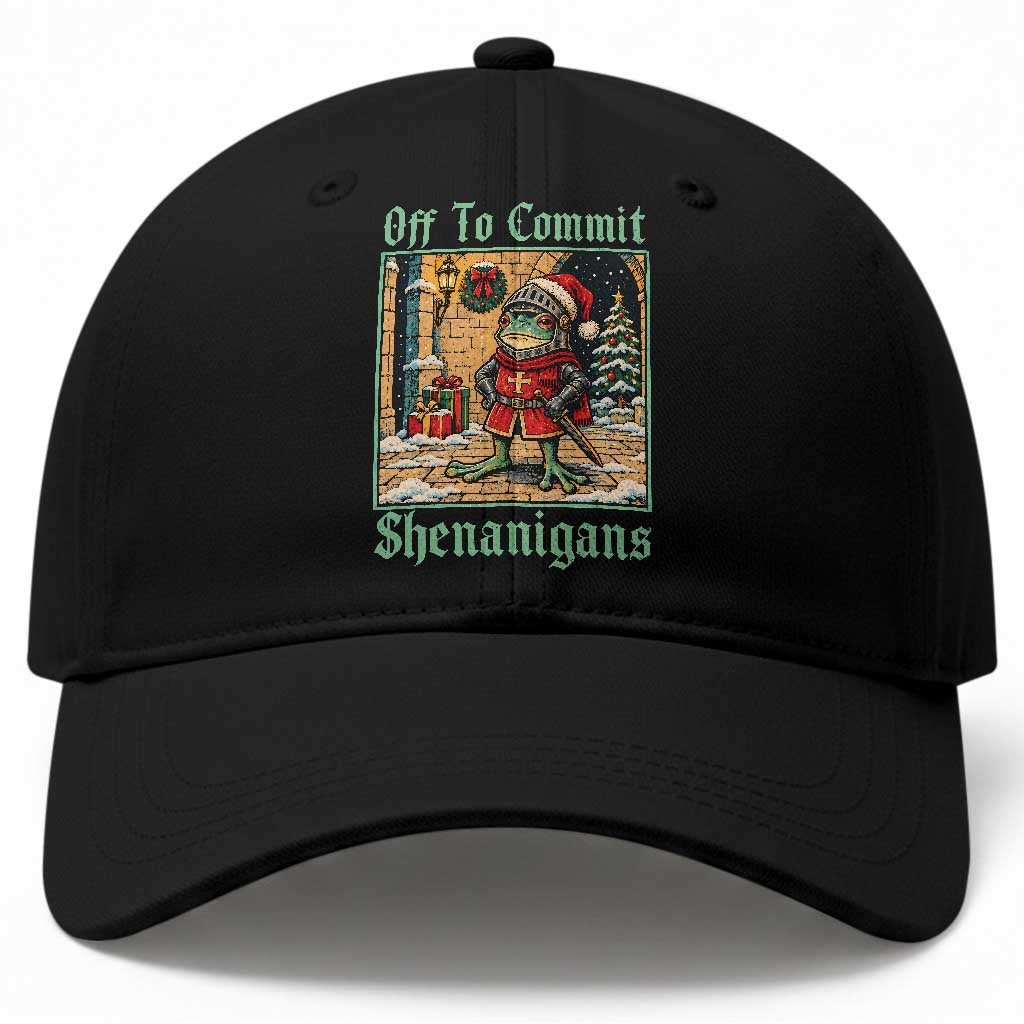Off To Commit Shenanigans Funny Christmas Frog Knight Baseball Cap