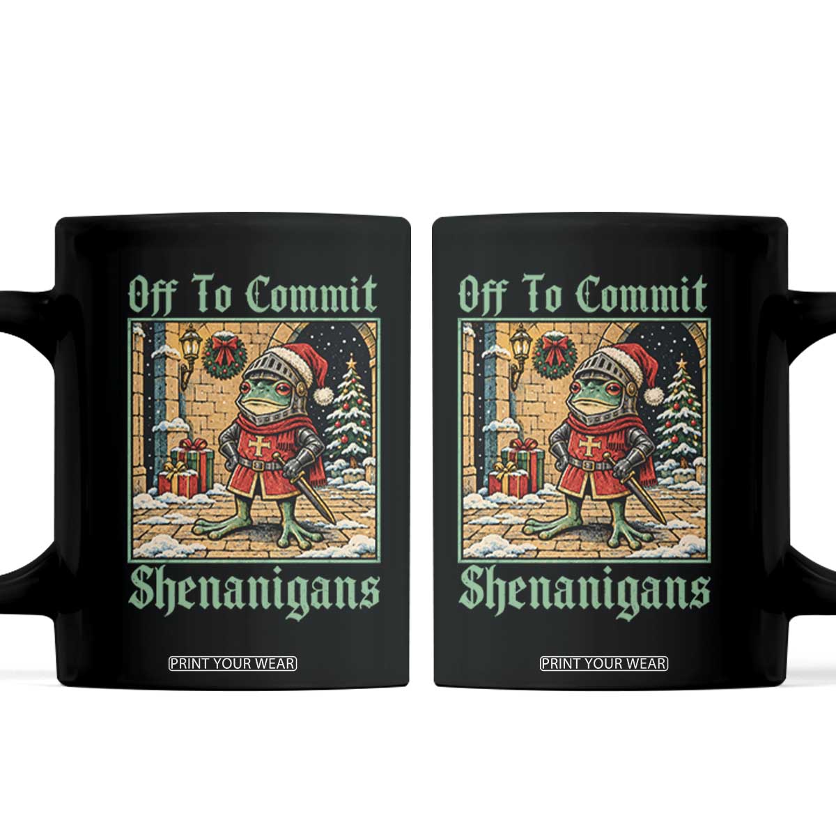 Off To Commit Shenanigans Funny Christmas Frog Knight Coffee Mug