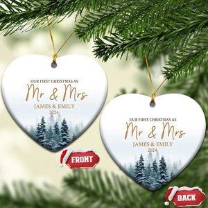 Personalized First Christmas As Mr & Mrs Christmas Ornament Custom Name Couple 2024 TS11 Heart Snow Print Your Wear