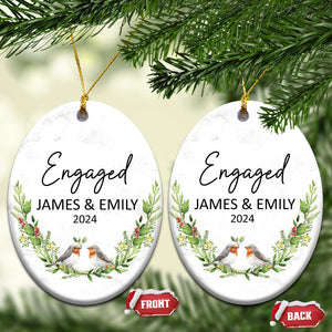 Personalized Engaged 2024 Christmas Ornament Custom Name Mr & Mrs Engagement Bird Mistletoe TS11 Oval Marble Print Your Wear