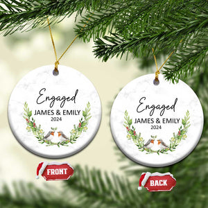 Personalized Engaged 2024 Christmas Ornament Custom Name Mr & Mrs Engagement Bird Mistletoe TS11 Circle Marble Print Your Wear