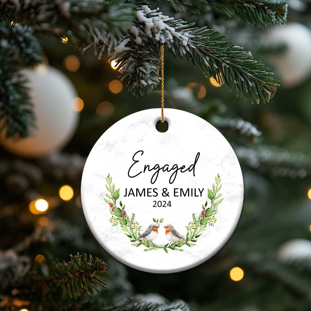 Personalized Engaged 2024 Christmas Ornament Custom Name Mr & Mrs Engagement Bird Mistletoe TS11 Print Your Wear