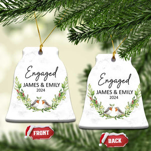 Personalized Engaged 2024 Christmas Ornament Custom Name Mr & Mrs Engagement Bird Mistletoe TS11 Bell Flake Marble Print Your Wear