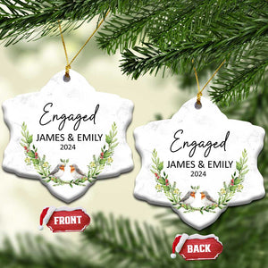 Personalized Engaged 2024 Christmas Ornament Custom Name Mr & Mrs Engagement Bird Mistletoe TS11 Snow Flake Marble Print Your Wear