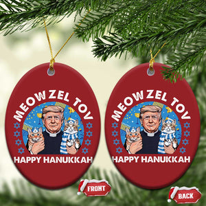 Funny Trump Cat Hanukkah Christmas Ornament Meowzel Tov Happy Hanukkah David Stars TS11 Oval Red Print Your Wear