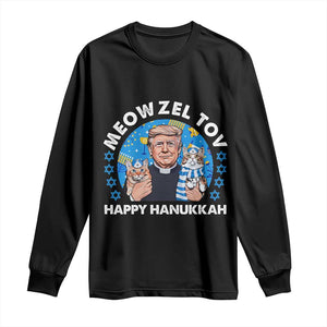 Funny Trump Cat Hanukkah Long Sleeve Shirt Meowzel Tov Happy Hanukkah David Stars TS11 Black Print Your Wear