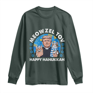 Funny Trump Cat Hanukkah Long Sleeve Shirt Meowzel Tov Happy Hanukkah David Stars TS11 Dark Forest Green Print Your Wear