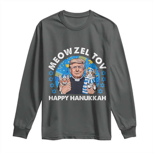 Funny Trump Cat Hanukkah Long Sleeve Shirt Meowzel Tov Happy Hanukkah David Stars TS11 Dark Heather Print Your Wear